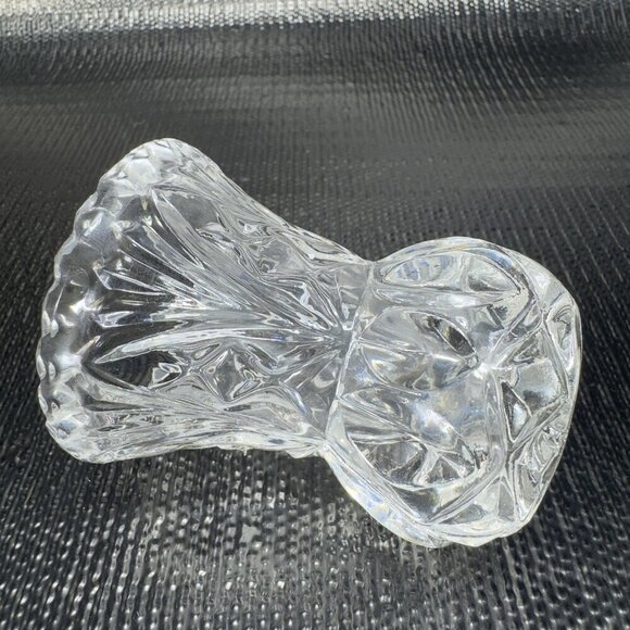 Vintage Clear Sawtooth Edge Small Toothpick Holder Small Bud Vase Crystal Glass - Picture 6 of 11